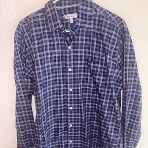 Men's Navy Blue Peter Millar Plaid Long Sleeve Button Down Shirt Size L